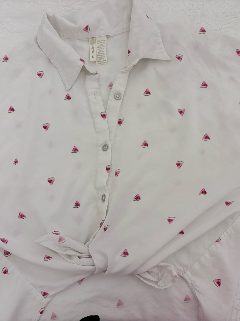 Chic White Short Sleeve Button-Up Shirt with watermelons top - Picture 2 of 5